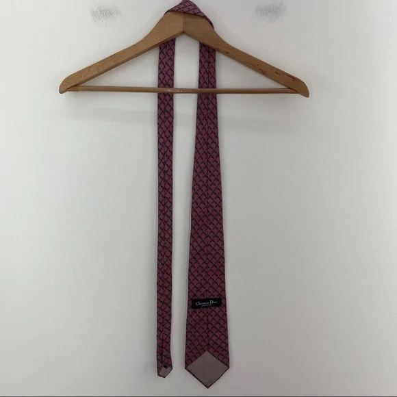 Vintage 90s Christian Dior Monsieur Mauve Pink Blue Chain Silk Menswear - Picture 4 of 11